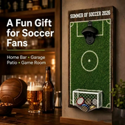 Wall-Mounted Soccer Field Bottle Opener with Goal Net Catcher – Football-Themed Bar Accessory for Game Room, Man Cave, Home Bar, or Outdoor Patio – Unique Gift for Soccer Fans (14.5*31cm)