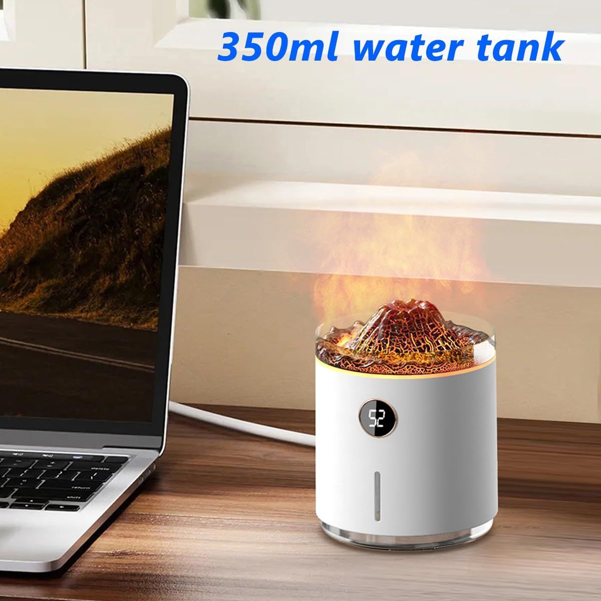 350ml Ultrasonic Aroma Diffuser & Humidifier | Dual-Colour Flame Light | Quiet | White
