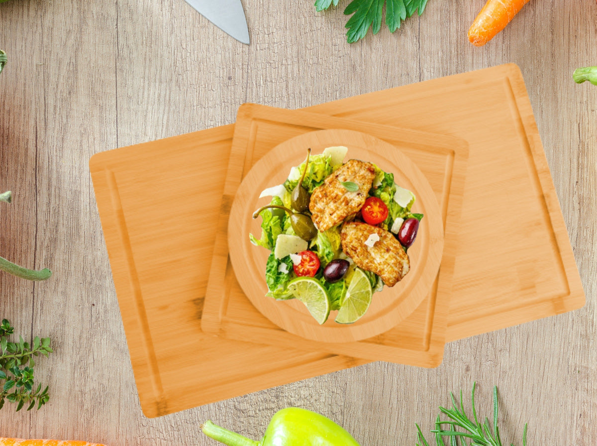 Bamboo Cutting Board Set of 3 with Juice Groove & Phone Stand