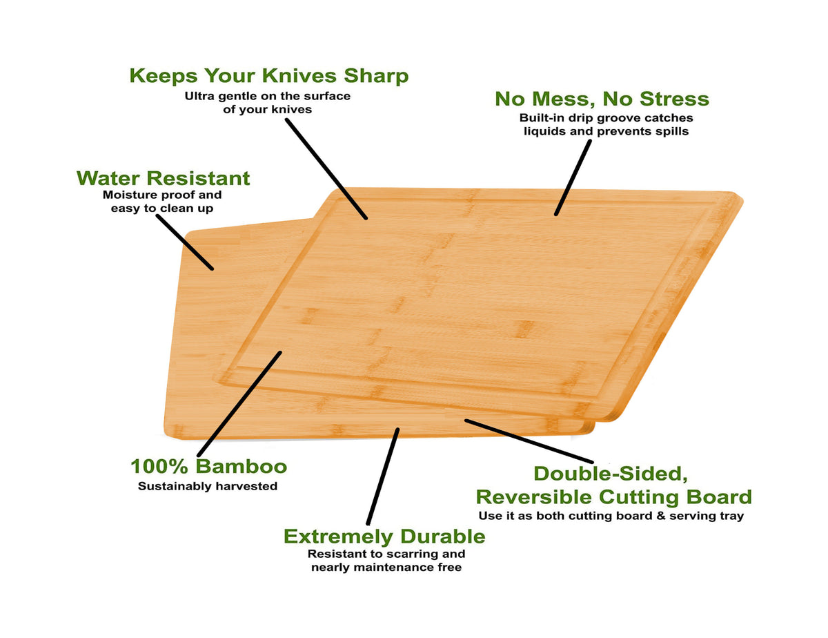 Bamboo Cutting Board Set of 3 with Juice Groove & Phone Stand