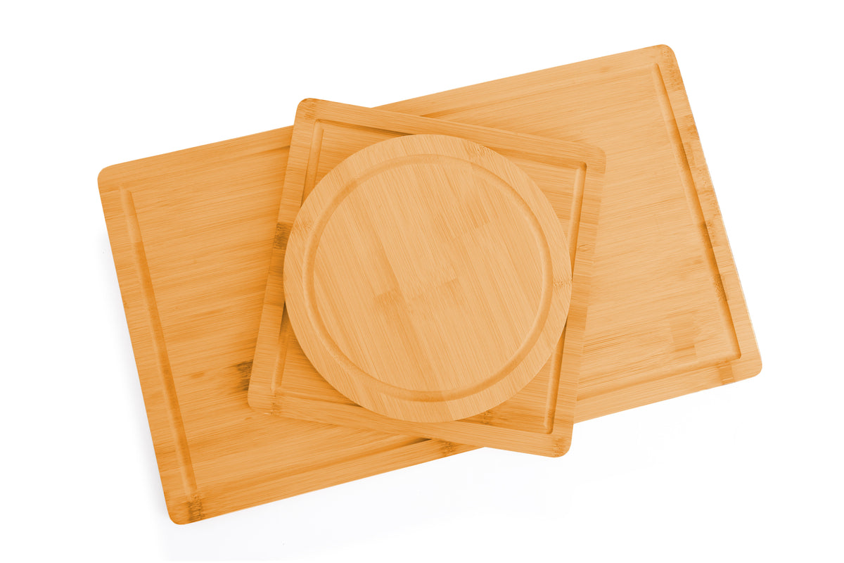 Bamboo Cutting Board Set of 3 with Juice Groove & Phone Stand