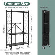 CARLA HOME 4-Tier Foldable Storage Shelf with Wheels for Kitchen, Garage, Pantry or Basement (Black)