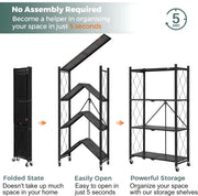 CARLA HOME 4-Tier Foldable Storage Shelf with Wheels for Kitchen, Garage, Pantry or Basement (Black)