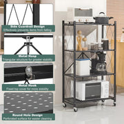 CARLA HOME 4-Tier Foldable Storage Shelf with Wheels for Kitchen, Garage, Pantry or Basement (Black)