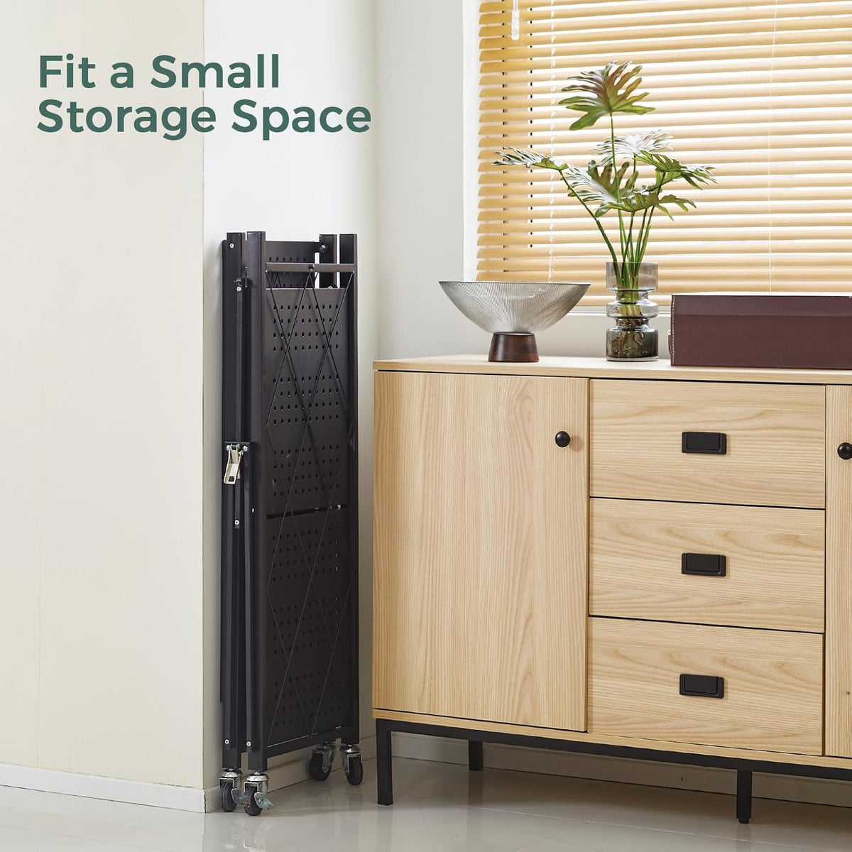 Carla Home 4-Tier Foldable Storage Shelf with Wheels – Black