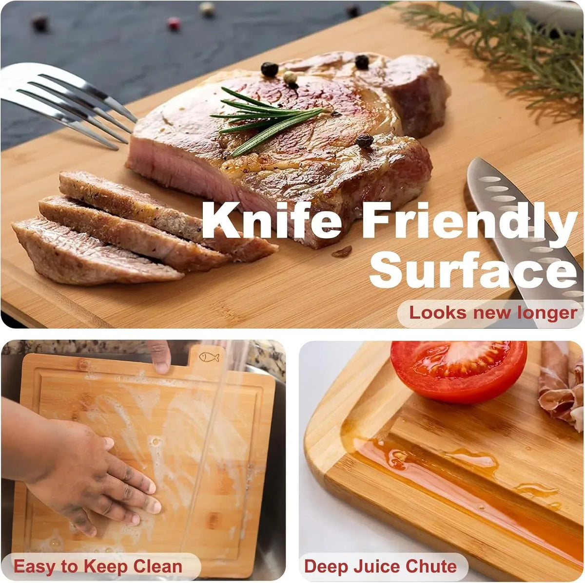 CARLA HOME Bamboo Cutting Board Set | 4 Boards with Stand