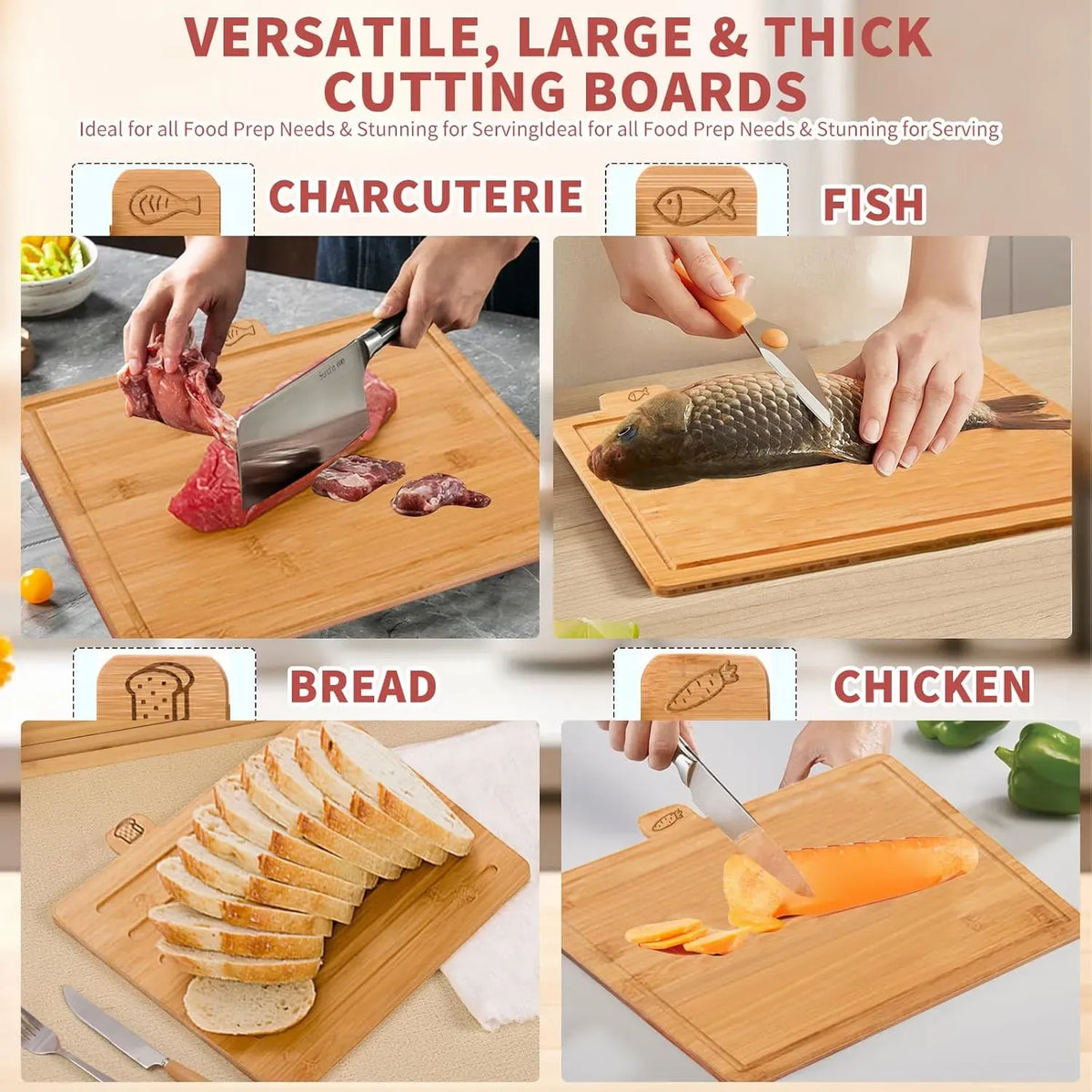 CARLA HOME Bamboo Cutting Board Set | 4 Boards with Stand