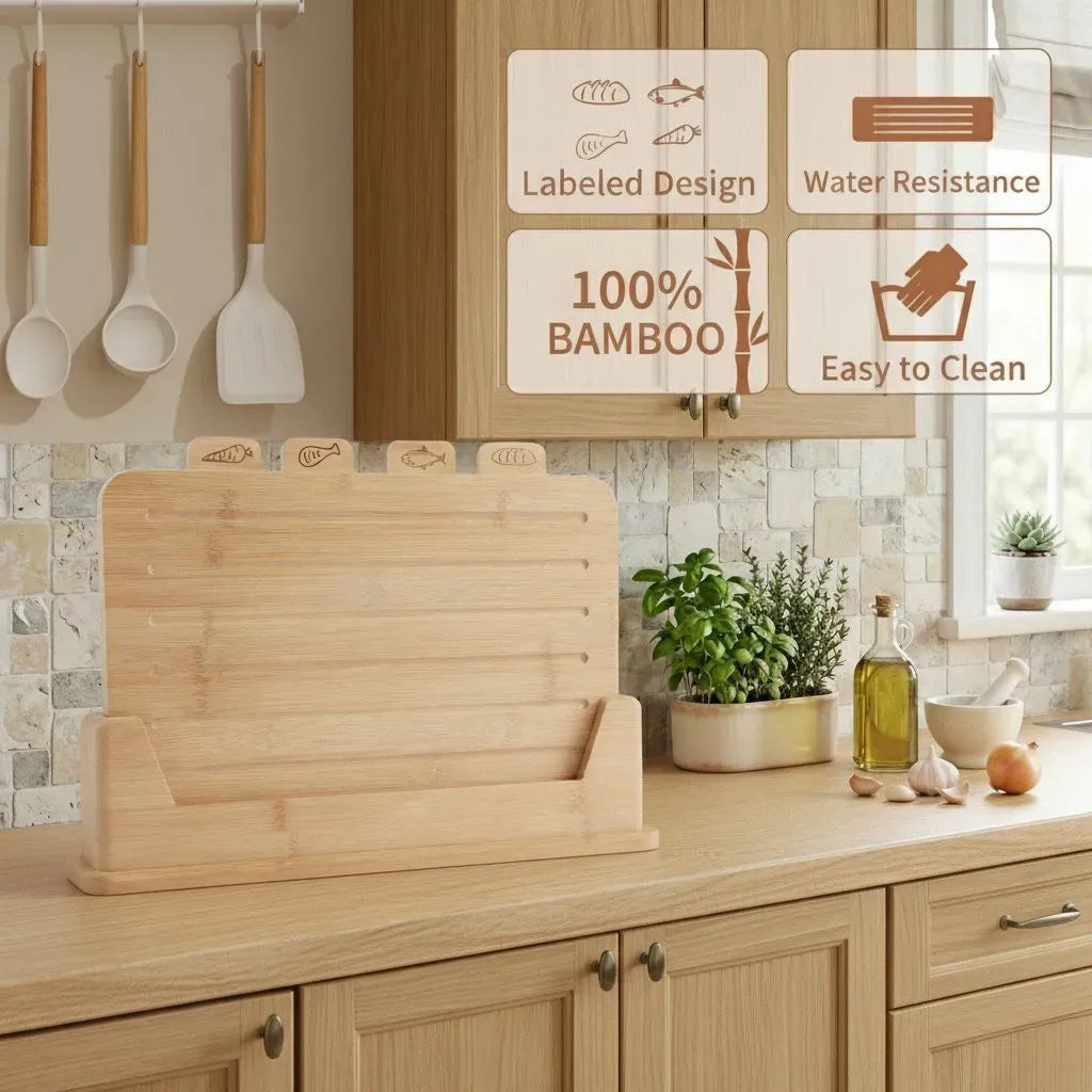 CARLA HOME Bamboo Cutting Board Set | 4 Boards with Stand