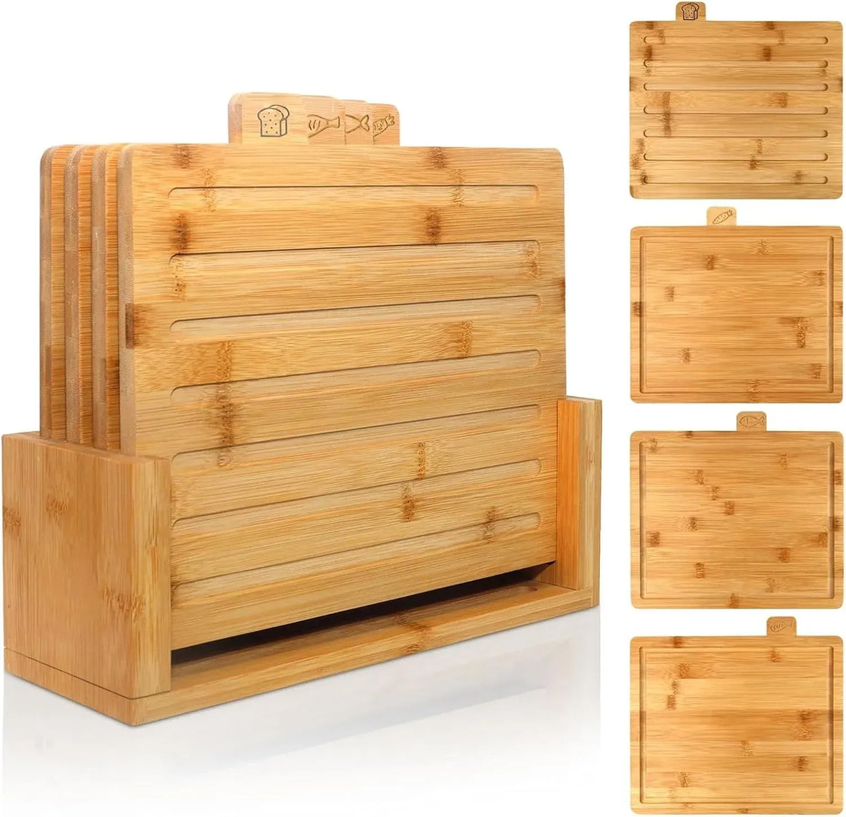 CARLA HOME Bamboo Cutting Board Set | 4 Boards with Stand