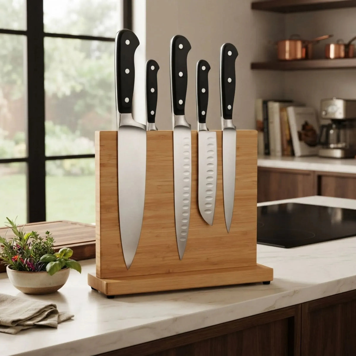 CARLA HOME Double-Sided Bamboo Magnetic Knife Block