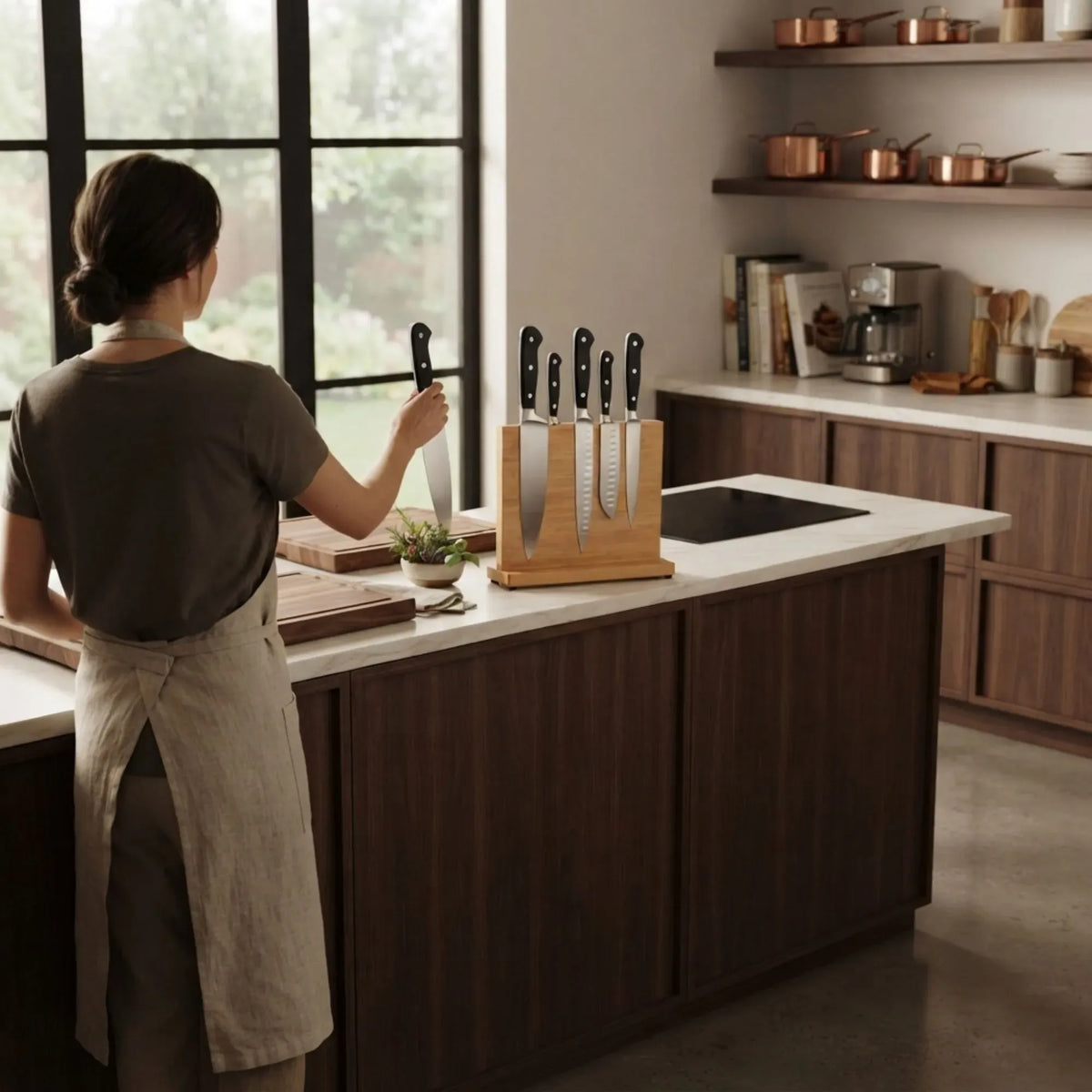 CARLA HOME Double-Sided Bamboo Magnetic Knife Block