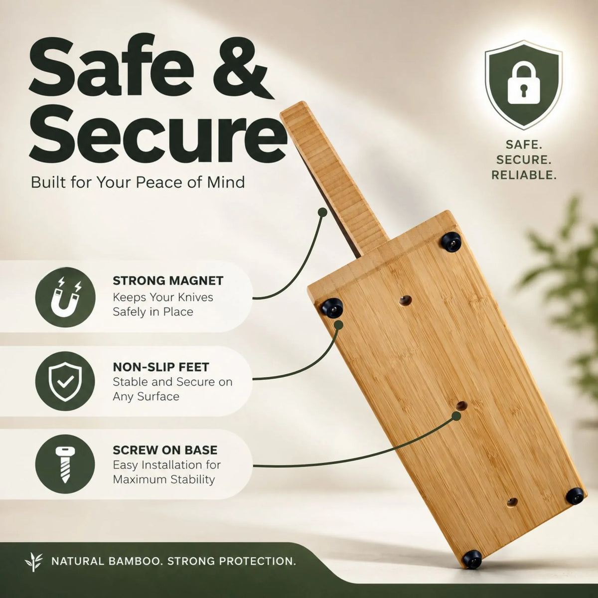 CARLA HOME Double-Sided Bamboo Magnetic Knife Block