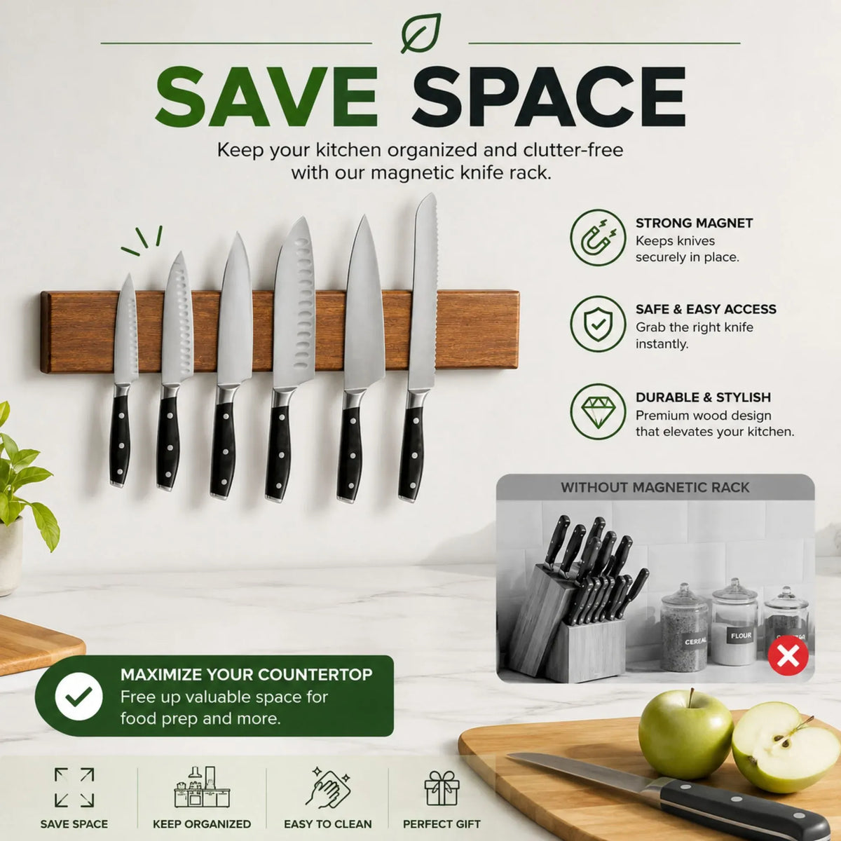 CARLA HOME 40 cm Wall-Mounted Magnetic Knife Holder