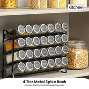 Kitchee 4-Tier Metal Spice Rack with 28 Glass Jars – Kitchen Herb & Spice Organiser
