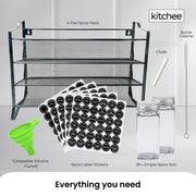 Kitchee 4-Tier Metal Spice Rack with 28 Glass Jars – Kitchen Herb & Spice Organiser