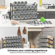 Kitchee 4-Tier Metal Spice Rack with 28 Glass Jars – Kitchen Herb & Spice Organiser