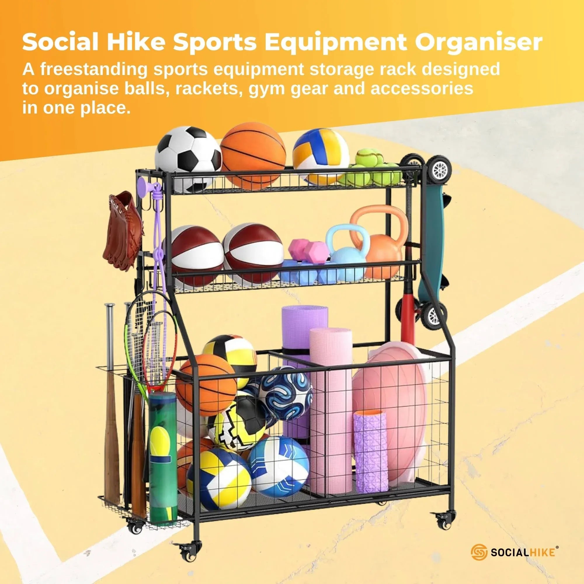 Sports Equipment Organiser Trolley on Wheels