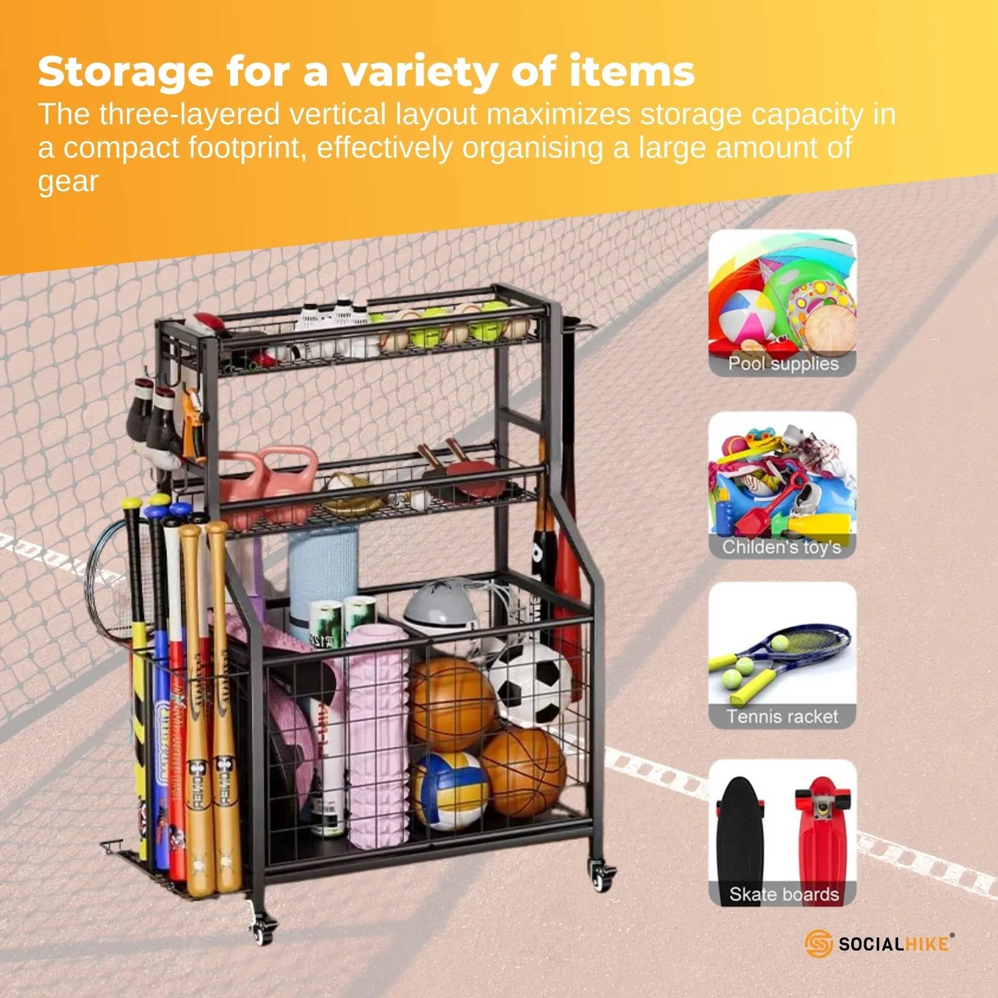Sports Equipment Organiser Trolley on Wheels