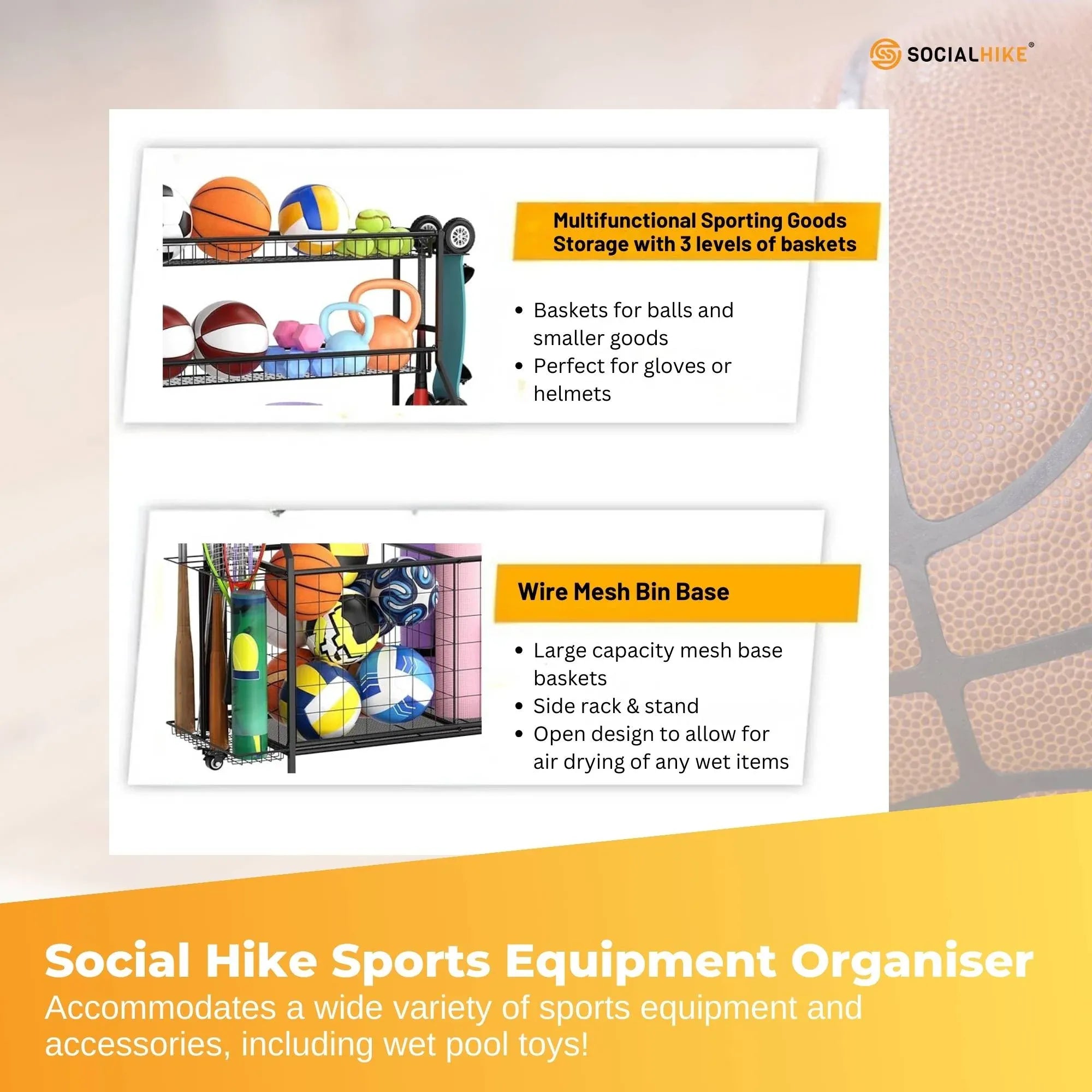 Sports Equipment Organiser Trolley on Wheels