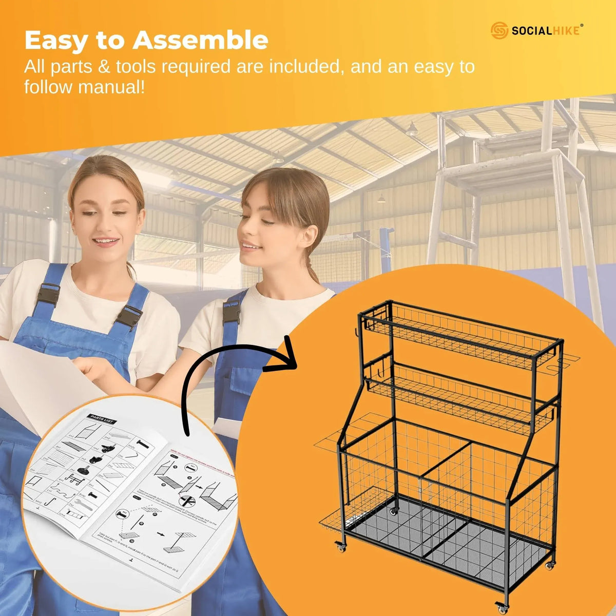 Sports Equipment Organiser Trolley on Wheels