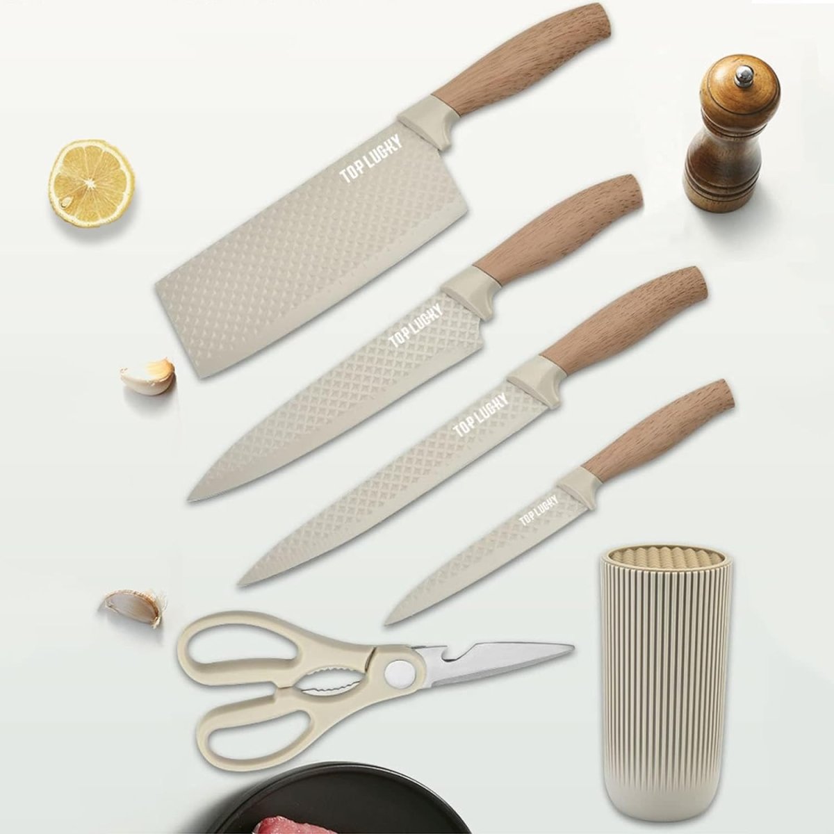 6-Piece Non-Stick Kitchen Knife Set with Block