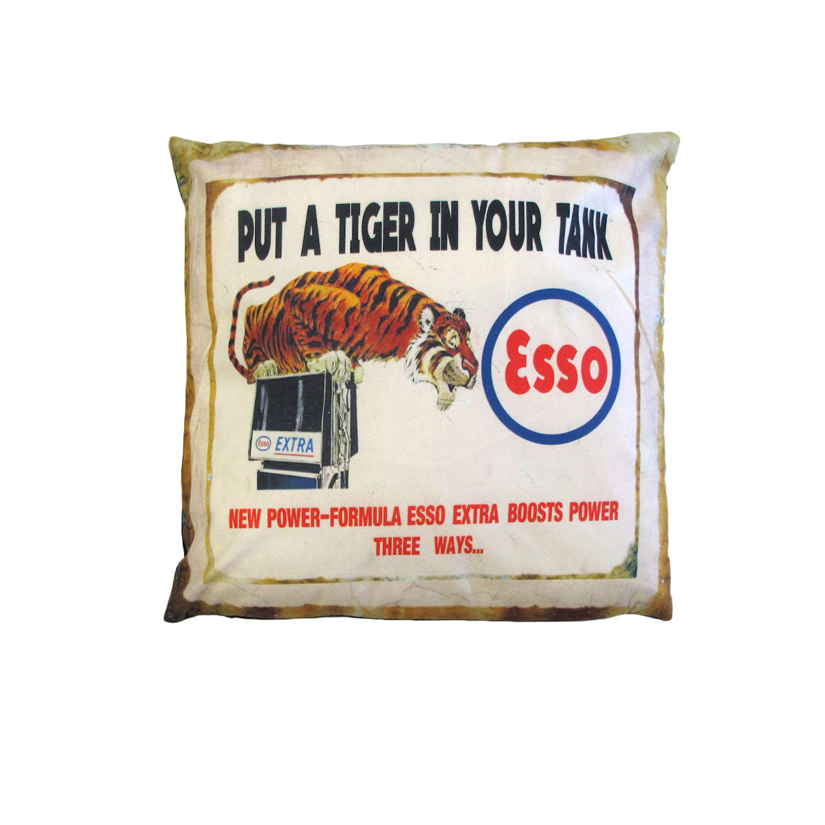 Retro Mancave Cushion – ESSO Crouching Tiger | 40 × 40 cm