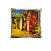 Retro Mancave Cushion – Petrol Station | 40 × 40 cm