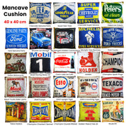 Retro Mancave Cushion – Petrol Station | 40 × 40 cm