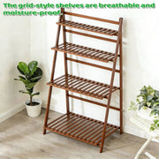4-Tier Folding Plant Stand – Bamboo Corner Shelf for Indoor & Balcony