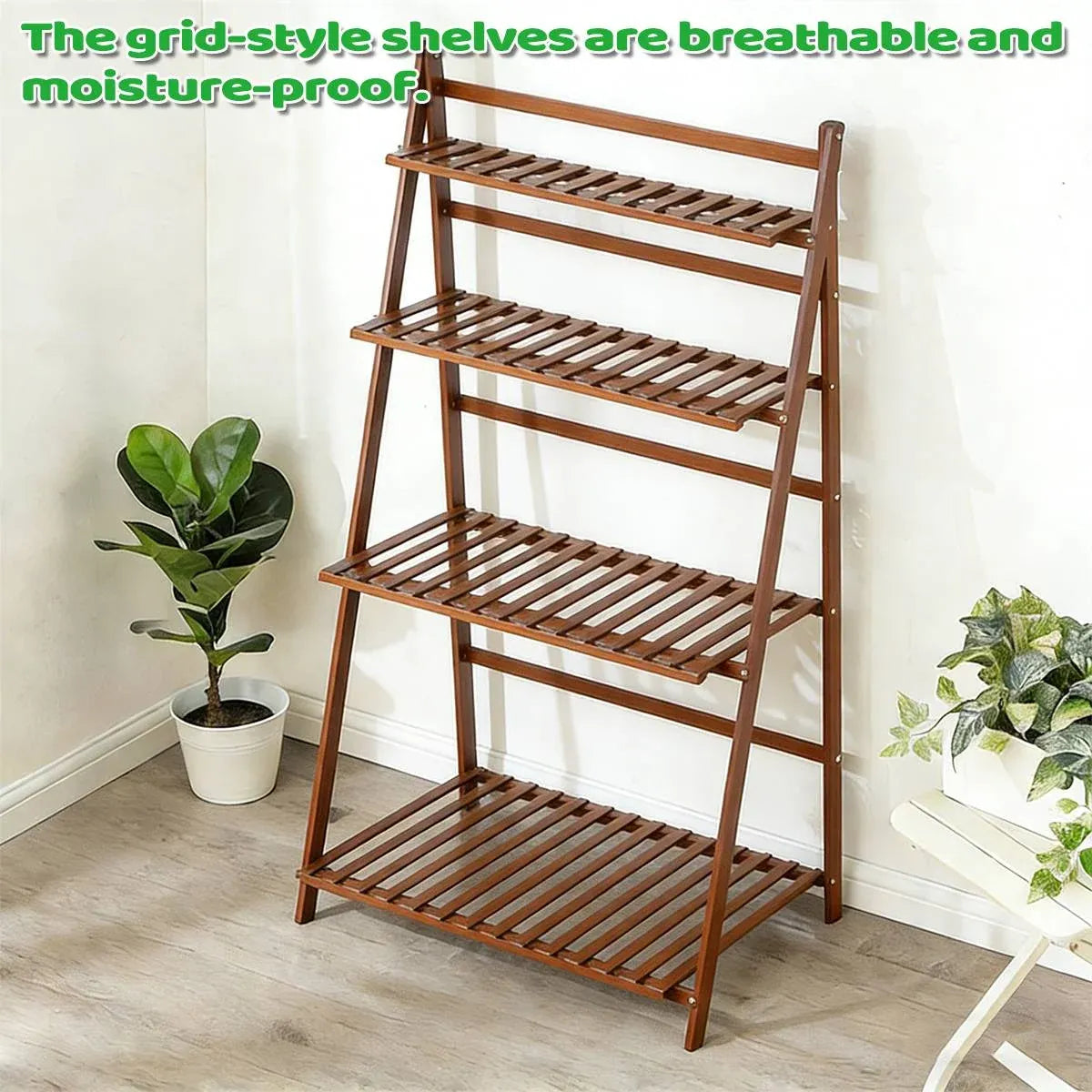 4-Tier Folding Plant Stand – Bamboo Corner Shelf for Indoor & Balcony