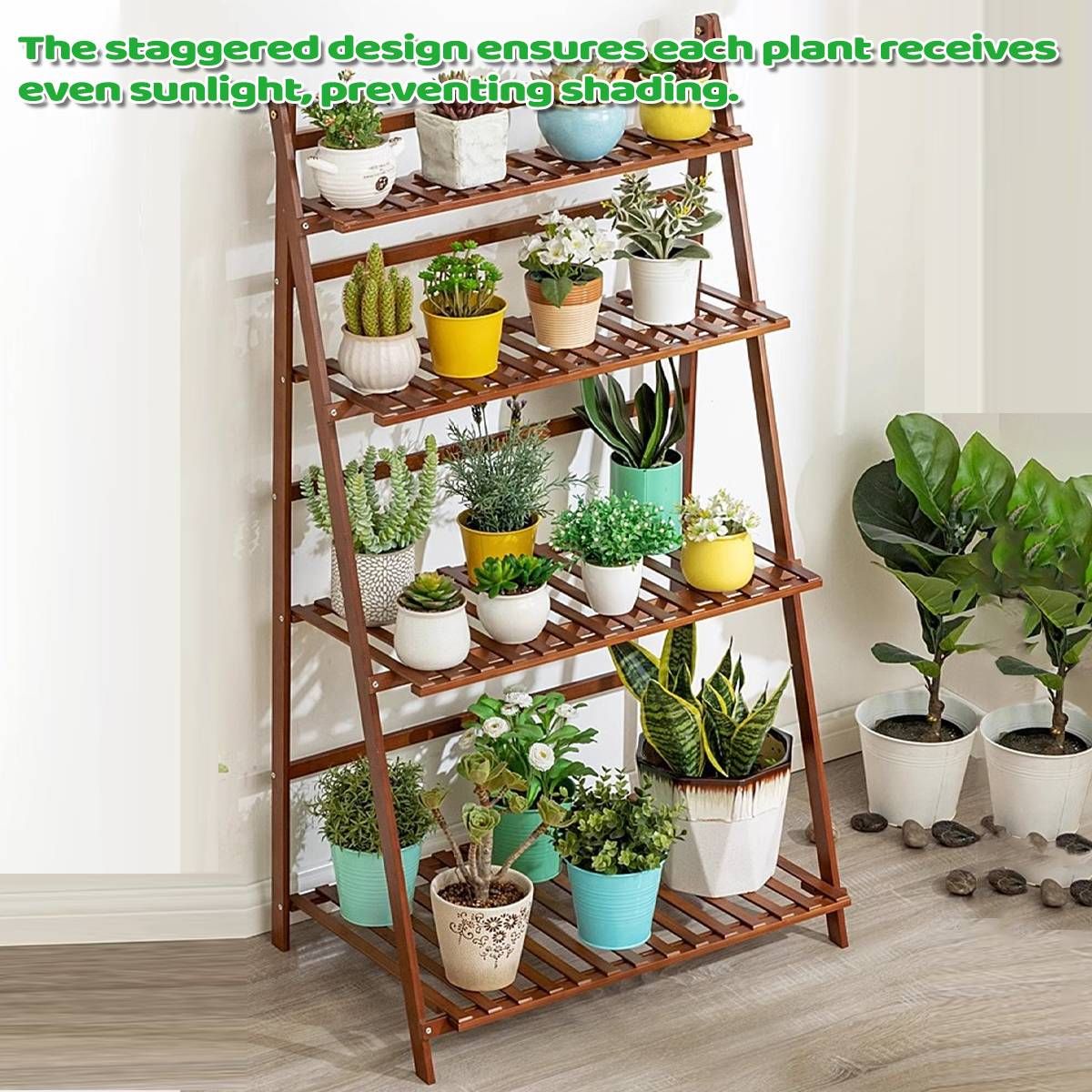 4-Tier Folding Plant Stand – Bamboo Corner Shelf for Indoor & Balcony