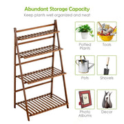 4-Tier Folding Plant Stand – Bamboo Corner Shelf for Indoor & Balcony