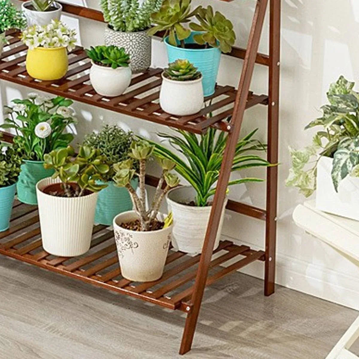 4-Tier Folding Plant Stand – Bamboo Corner Shelf for Indoor & Balcony