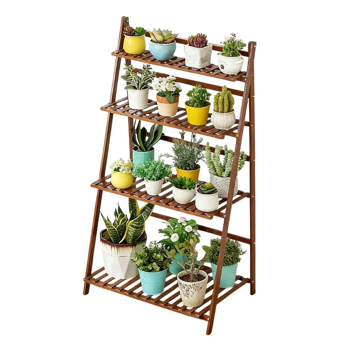 4-Tier Folding Plant Stand – Bamboo Corner Shelf for Indoor & Balcony