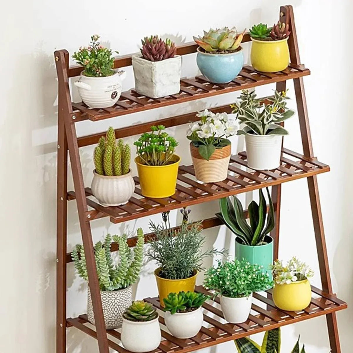 4-Tier Folding Plant Stand – Bamboo Corner Shelf for Indoor & Balcony