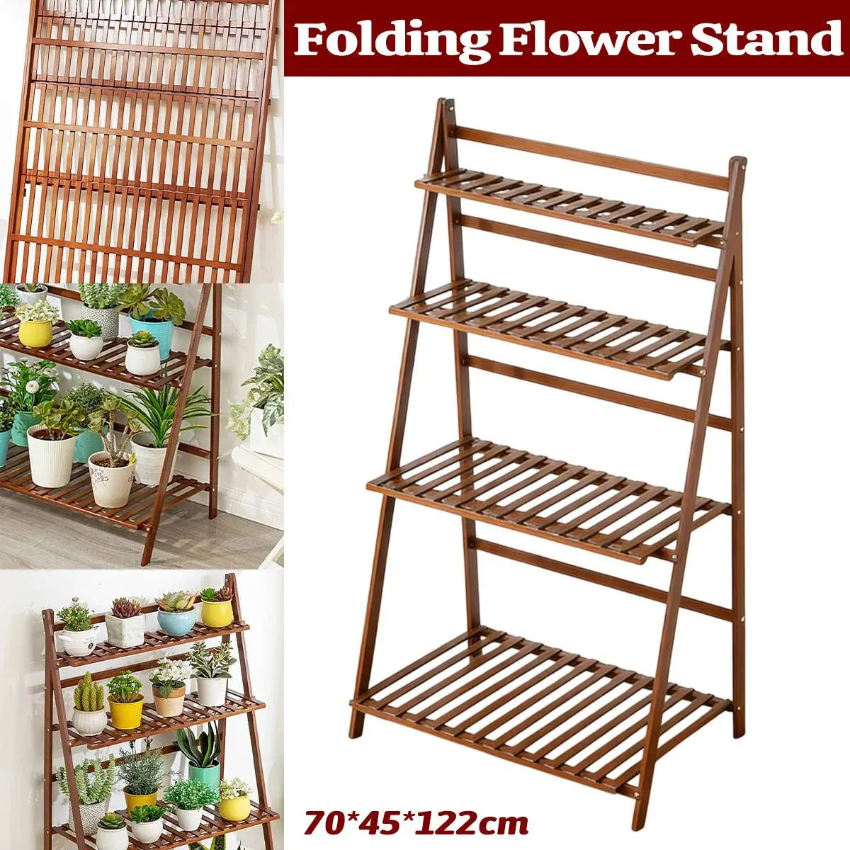 4-Tier Folding Plant Stand – Bamboo Corner Shelf for Indoor & Balcony