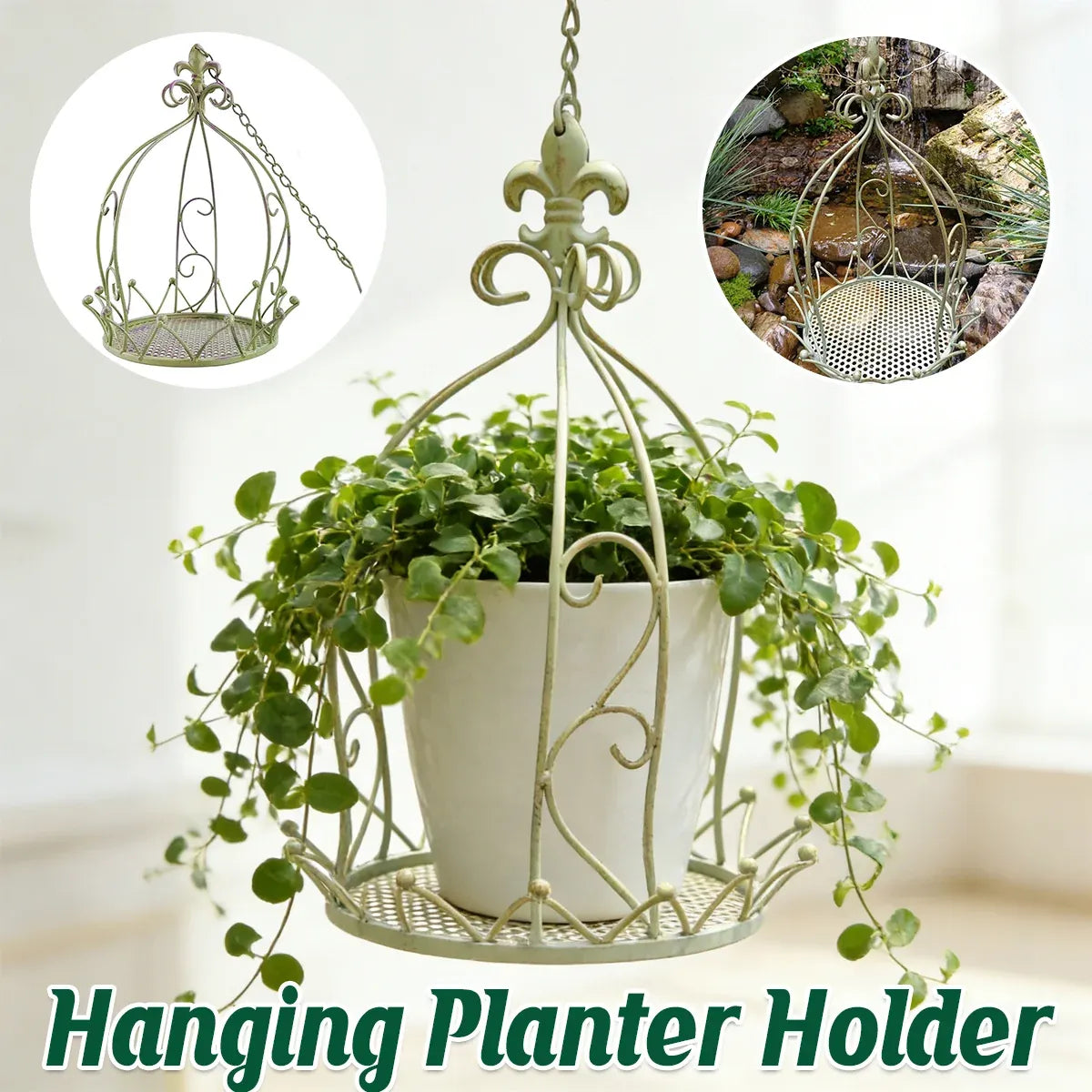 Vintage Iron Hanging Flower Basket – Crown-Style Garden Planter