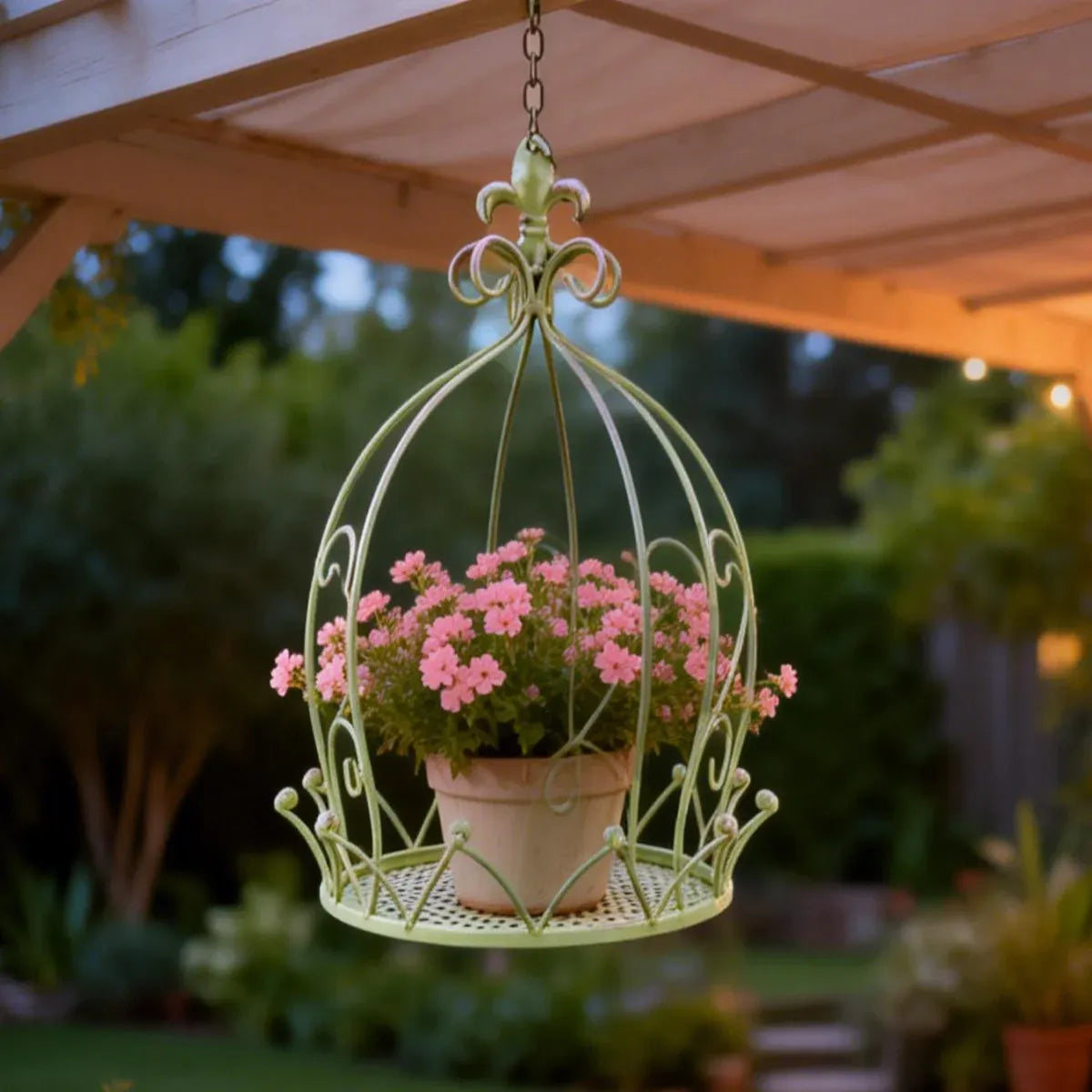 Vintage Iron Hanging Flower Basket – Crown-Style Garden Planter