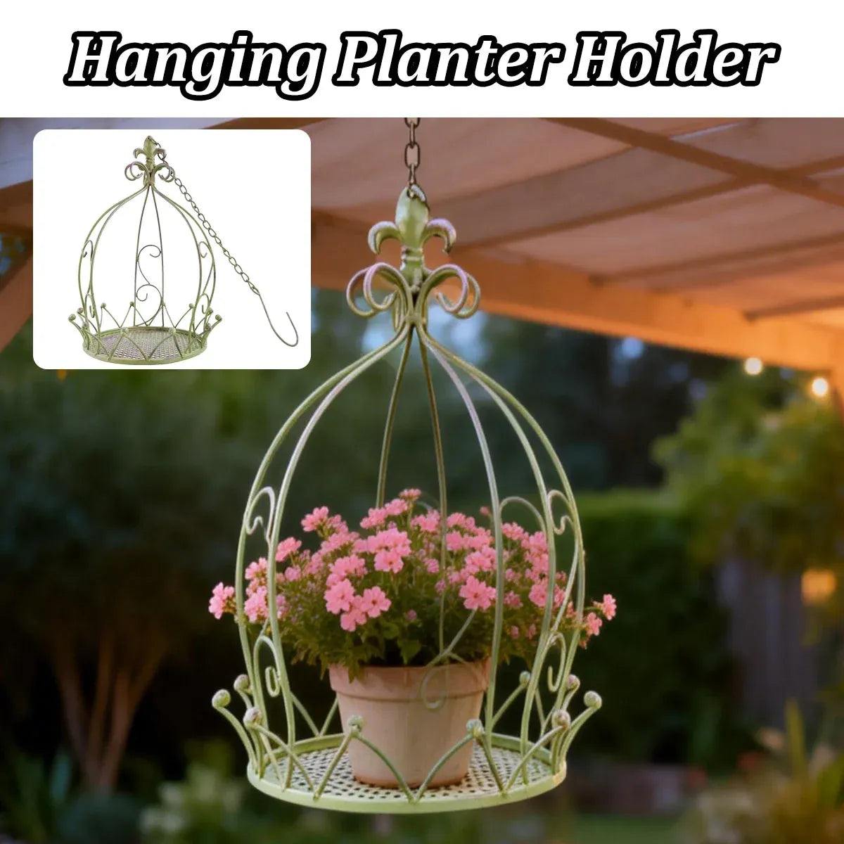 Vintage Iron Hanging Flower Basket – Crown-Style Garden Planter