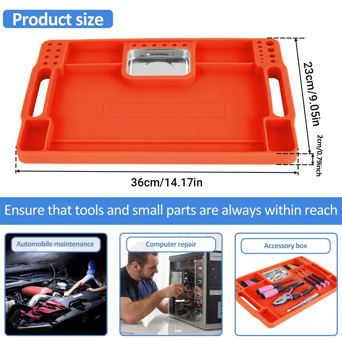 Silicone Tool Tray with Magnetic Stainless Steel Insert – Orange