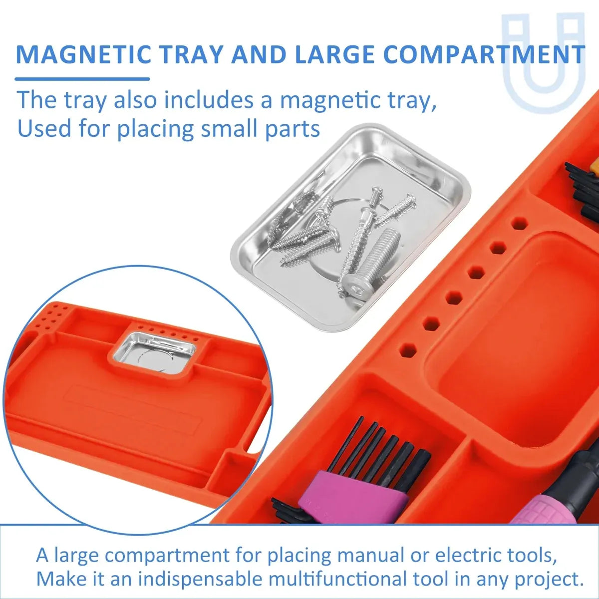 Silicone Tool Tray with Magnetic Stainless Steel Insert – Orange