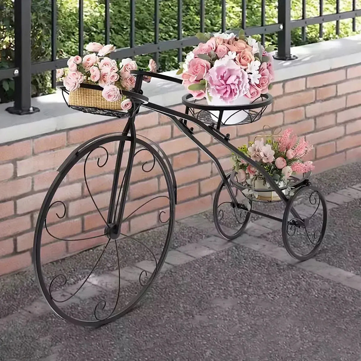 European-Style Bicycle Flower Rack – 3-Tier Iron Planter Stand