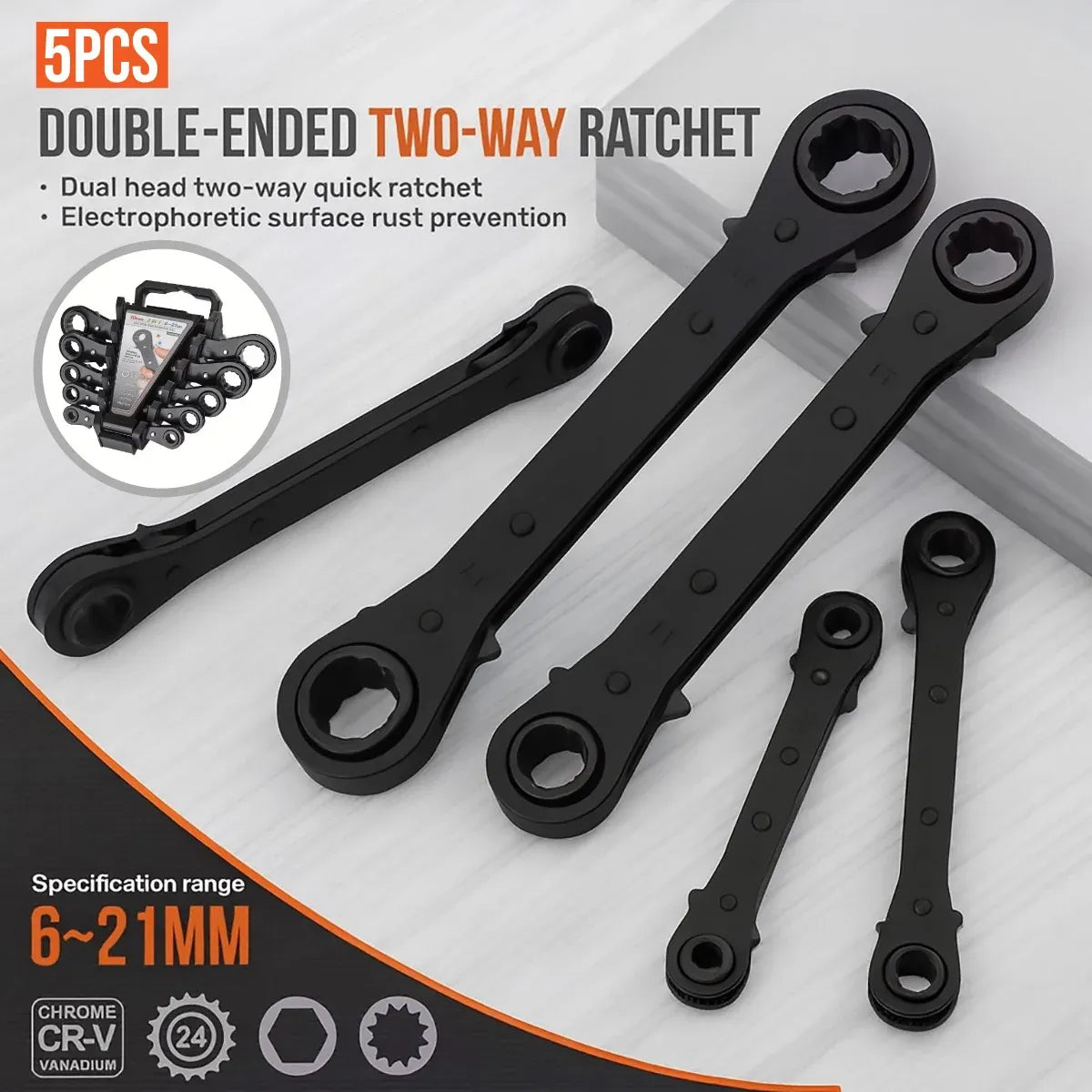 5PCS Double Head Quick Release Ratchet Wrench Set for Garage Kit
