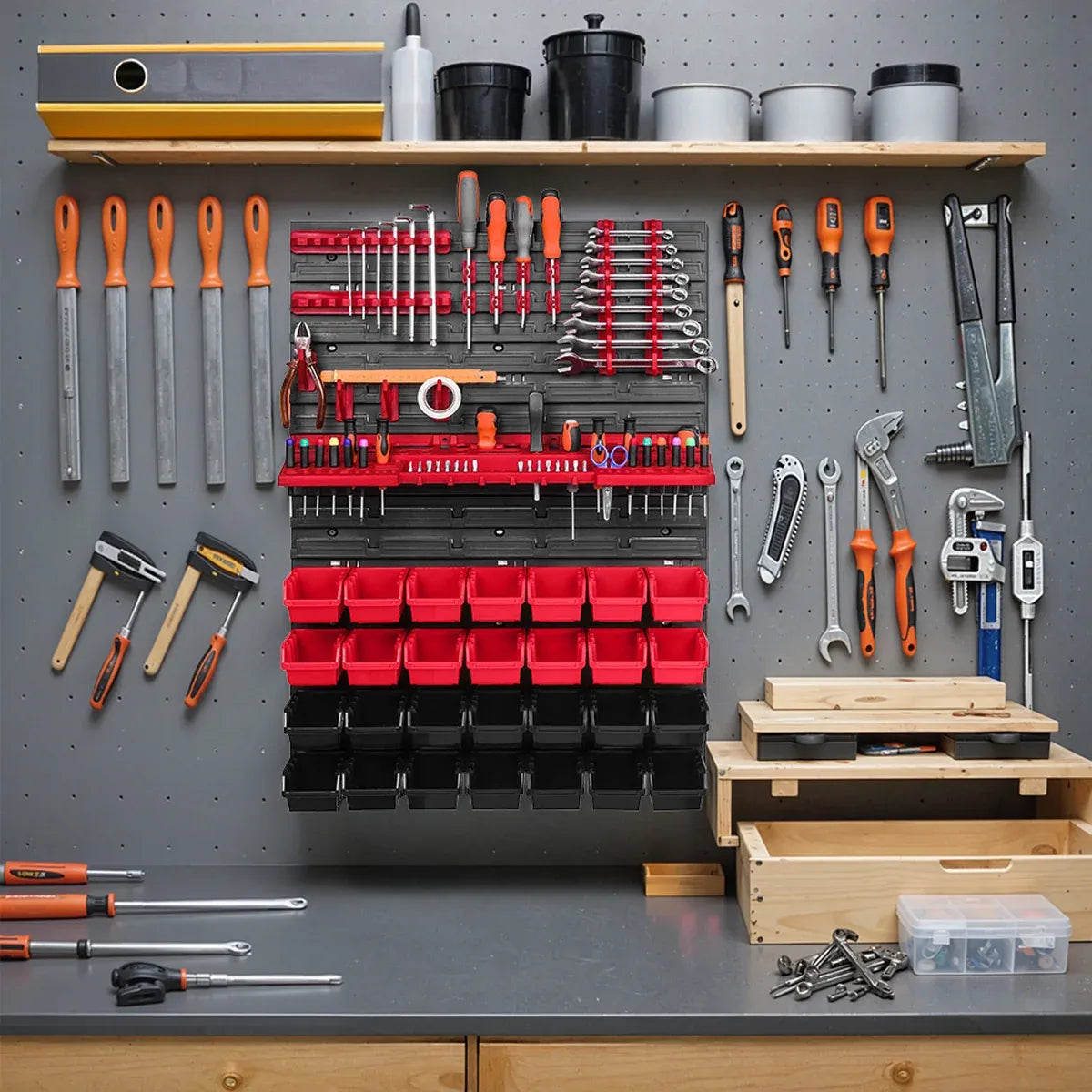 49-Piece Wall-Mounted Pegboard Tool Organiser