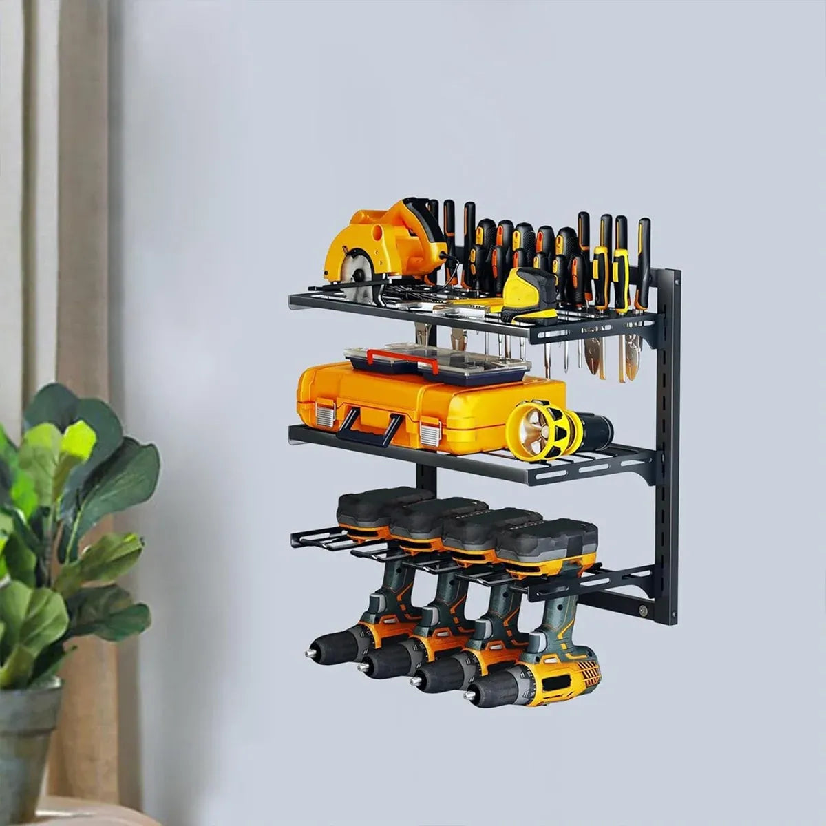 Wall Mounted 3-Tier Drill & Tool Rack – Carbon Steel