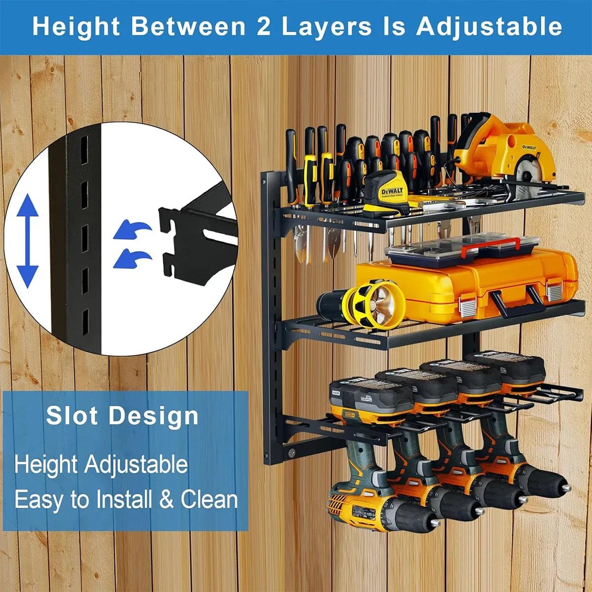 Wall Mounted 3-Tier Drill & Tool Rack – Carbon Steel