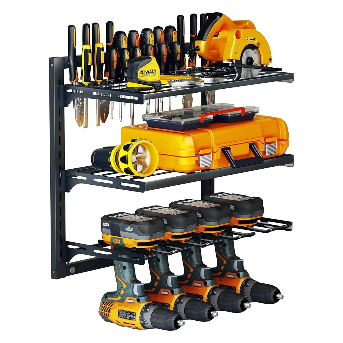 Wall Mounted 3-Tier Drill & Tool Rack – Carbon Steel