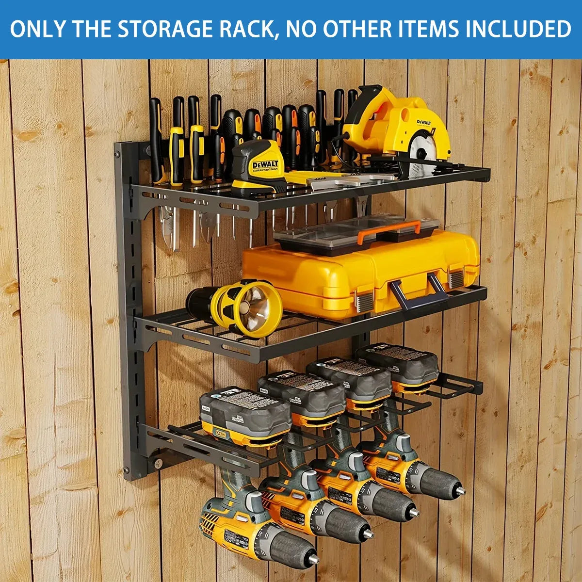 Wall Mounted 3-Tier Drill & Tool Rack – Carbon Steel