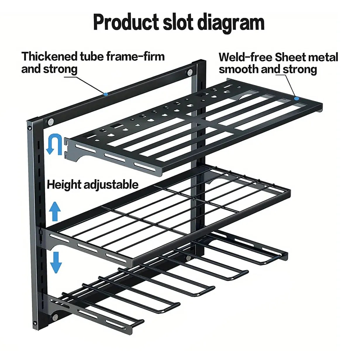 Wall Mounted 3-Tier Drill & Tool Rack – Carbon Steel
