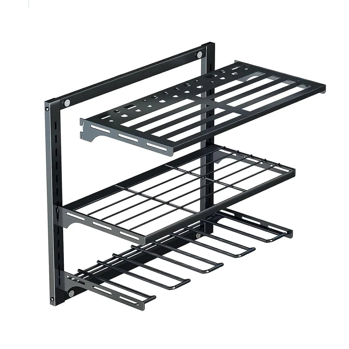 Wall Mounted 3-Tier Drill & Tool Rack – Carbon Steel